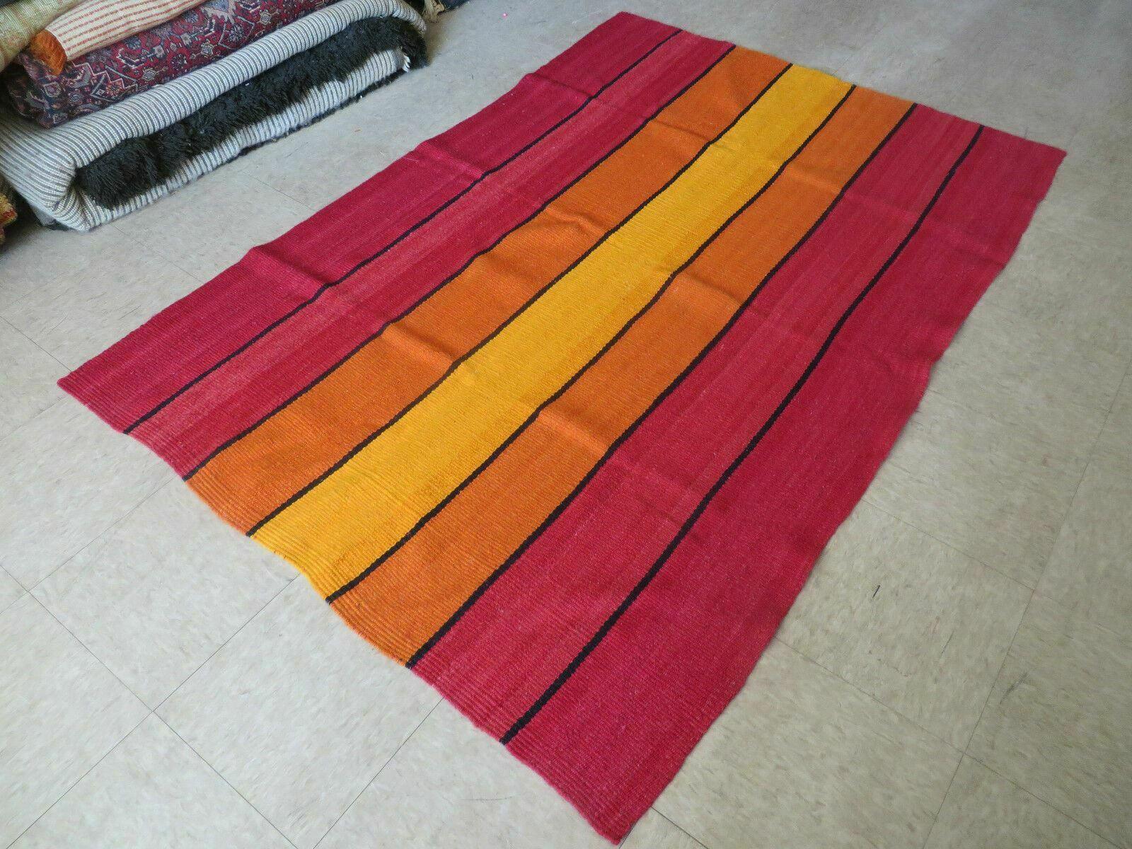 4' x 6' Vintage Handmade South American Kilim Chief Blanket Design Rug Stripes - Jewel Rugs