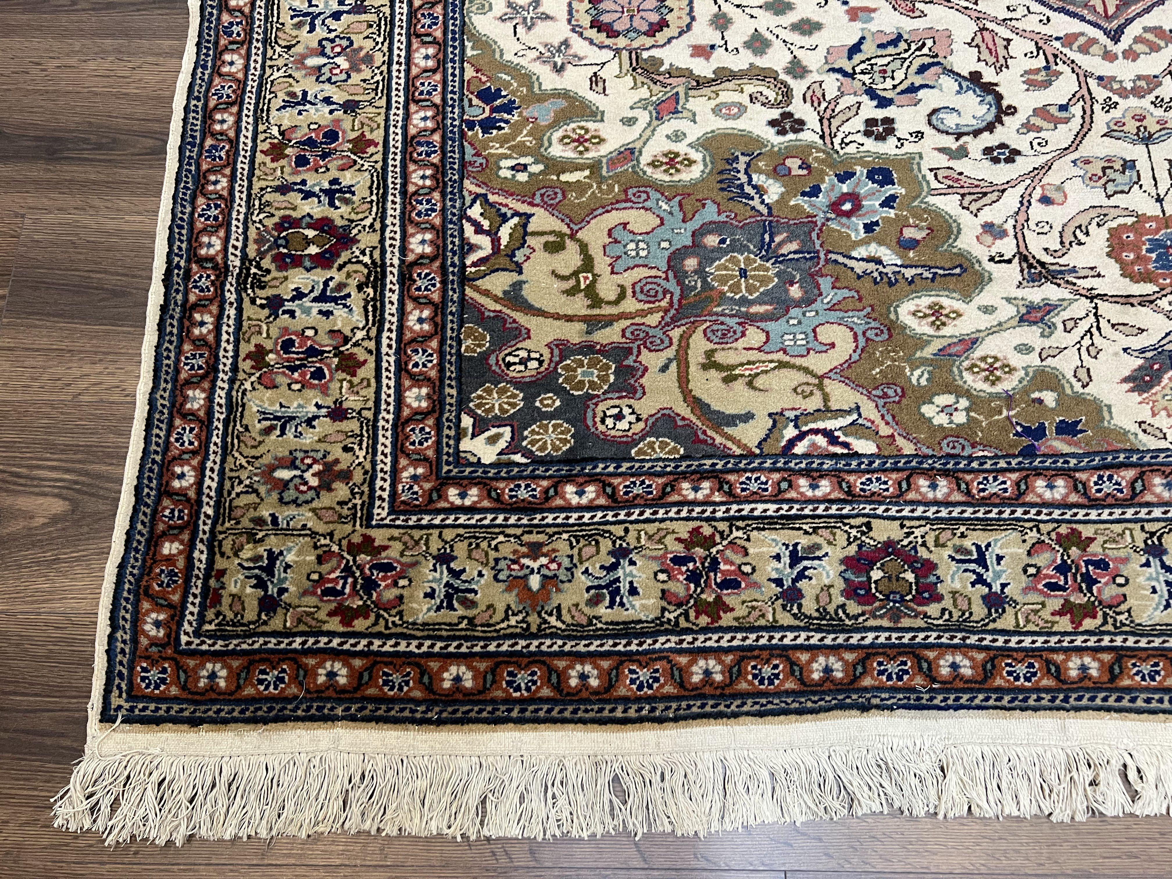 Turkish Sivas Rug 7x9, Vintage Wool Hand-Knotted Carpet, Ivory Cream Purple Tan, Floral Medallion Rug, Fine Oriental Carpet, Medium Size Rug - Jewel Rugs