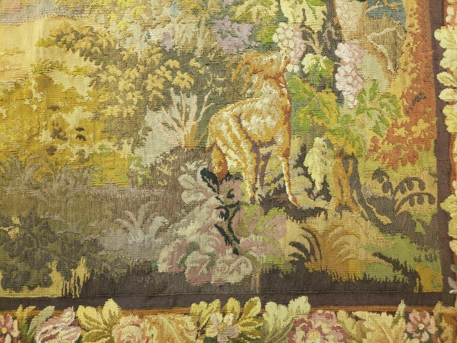 6' 5" X 7' Antique Tapestry French Handmade Aubusson Weave Nature One Of A Kind - Jewel Rugs