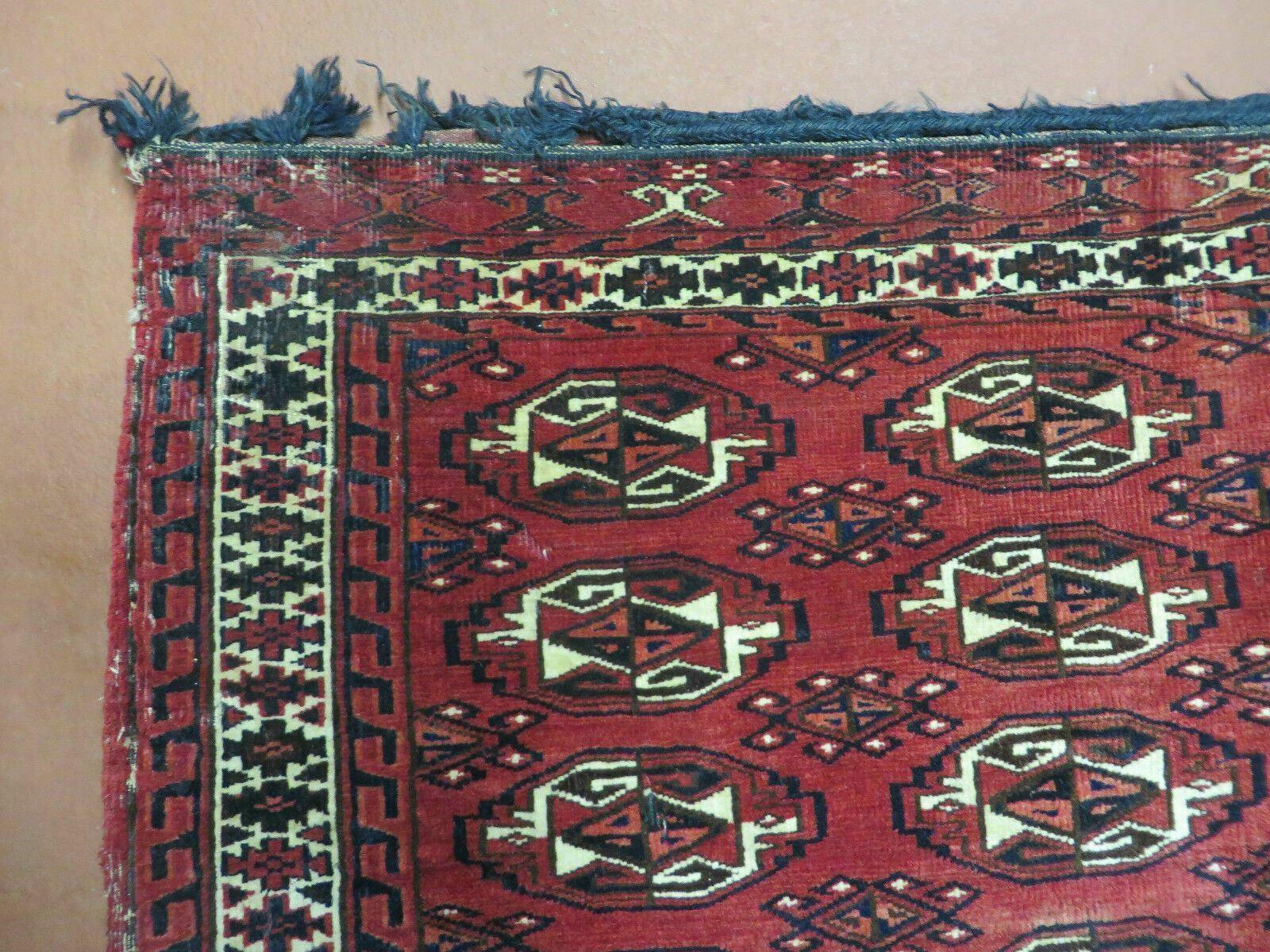 2.5' X 4' Antique Handmade Red Turkoman Tribal Wool Rug Cushion Case Elephant Foot Design - Jewel Rugs