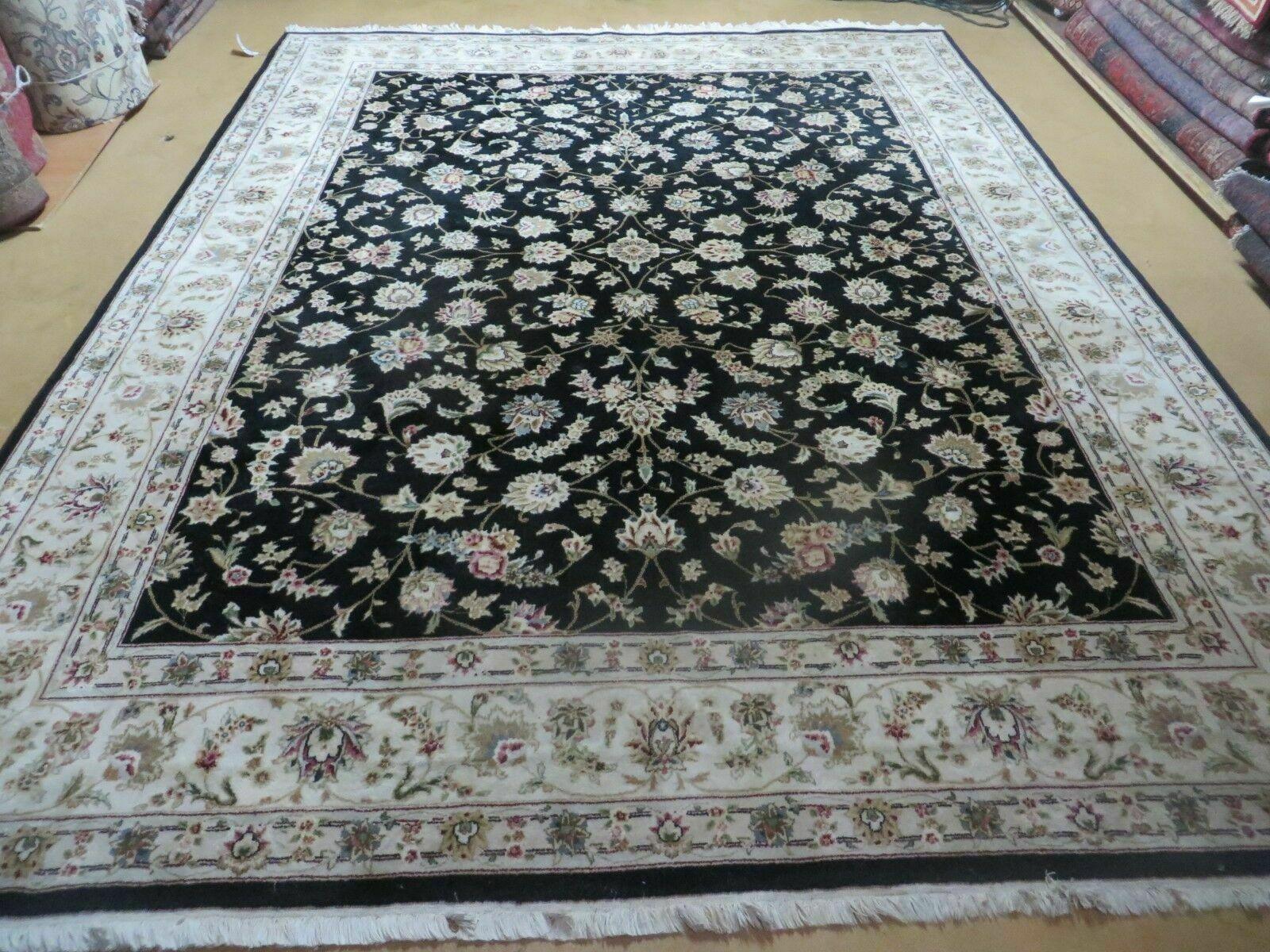 8' X 10' Vintage Handmade Chinese Floral Oriental Wool Silk Rug Black Nice - Jewel Rugs