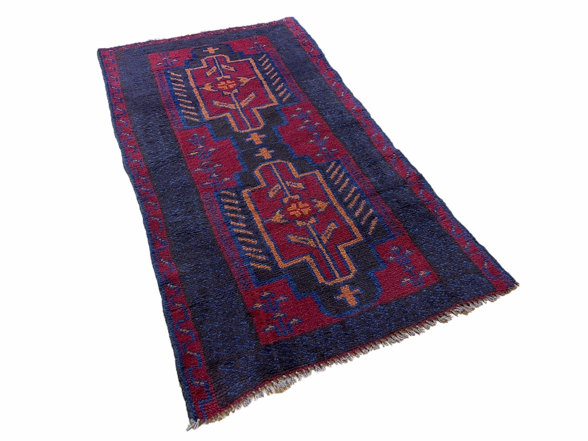 2' 7" X 4' 6" Vintage Handmade Tribal Wool Rug Balouchi Rug Afghan Red Blue 3x5 - Jewel Rugs