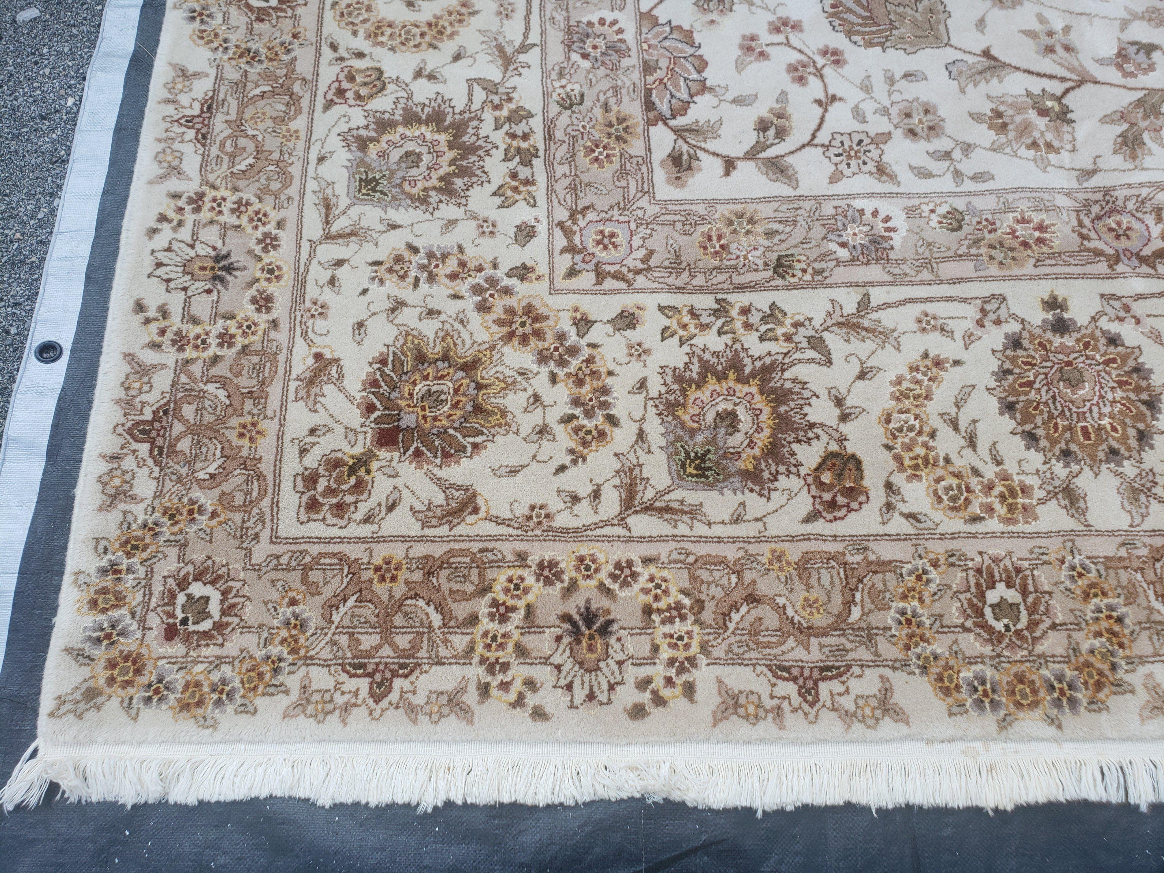 Vintage Pak Persian Oriental Rug 10x14, Hand-Knotted Wool, Pakistan Wool & Silk Highlights Carpet, Fine Floral X-Large Living Room Area Rug - Jewel Rugs