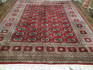 8x10 Red Bokhara Rug, 8 x 10 Traditional Turkoman Carpet, Red & Beige, Pakistani Rug, Vintage, Hand-Knotted, Oriental Wool Area Rug - Jewel Rugs