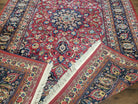 1950s Persian Mashad Rug 8' 3" x 11' 7", Room Sized Persian Carpet, Semi Antique, Medallion with Floral Allover Pattern, Red and Navy Blue Signature Master Weaver - Jewel Rugs