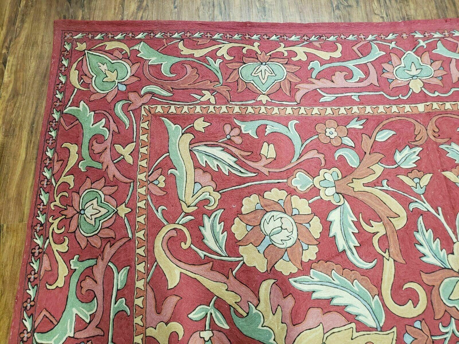 8' X 10' Vintage Indian Embroidery Hand Stitched Asmara Kashmir Rug Wool Nice - Jewel Rugs