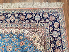 Semi Antique Persian Isfahan Rug, Kork Wool on Silk Foundation, Sky Blue, Hand-Knotted, 5' 1" x 7' 8" - Jewel Rugs