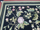 Large Needlepoint Rug, 10x14 Needlepoint, Black Rug, Allover Floral, New Needlepoint Rug, Flat Weave Rug 10 x 14, Chinese Aubusson Carpets - Jewel Rugs