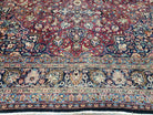 Antique Persian Mashad Rug, Palace Size, Hand-Knotted, Wool, Allover Floral with Medallion, Ruby Red and Dark Blue, 11' x 15' - Jewel Rugs