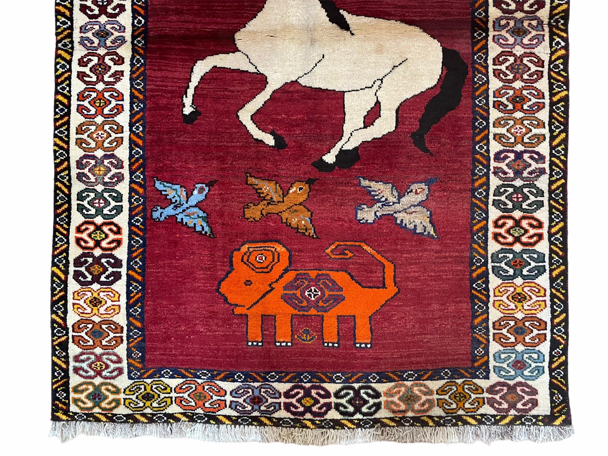4 X 6 Handmade Zagros Wool Rug Horse Birds Ram Sheep Colorful New Vintage Rug - Jewel Rugs