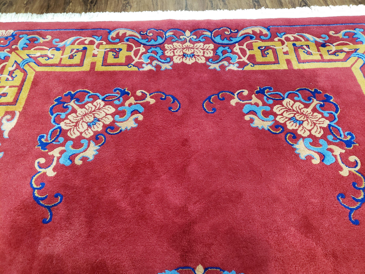 Vintage Art Deco Rug 6x9, Vietnamese Area Rug, HandKnotted, Wool Hibi