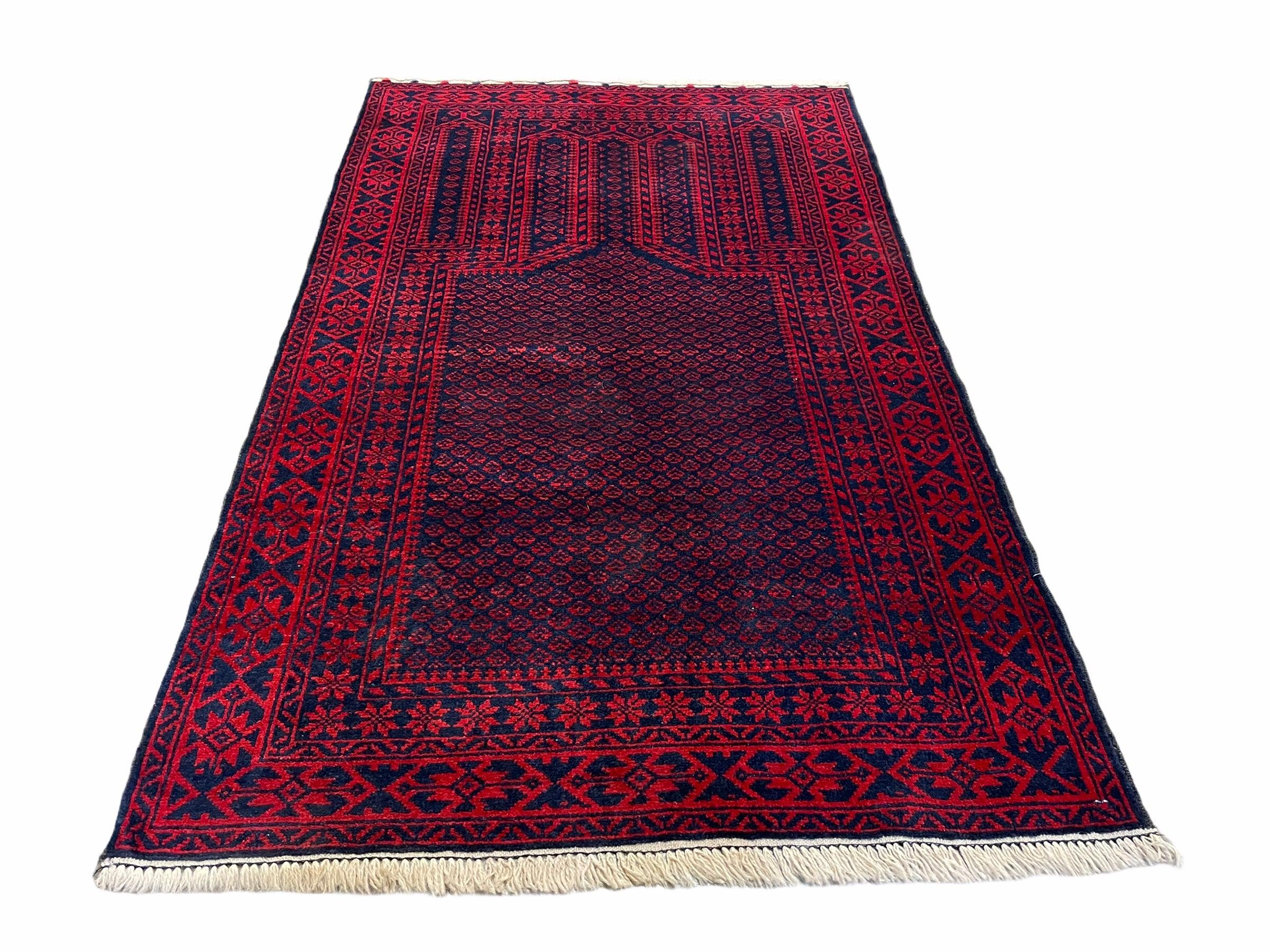 3x5 New Vintage Handmade Tribal Wool Balouchi Rug Afghan Prayer Rug Red Black - Jewel Rugs