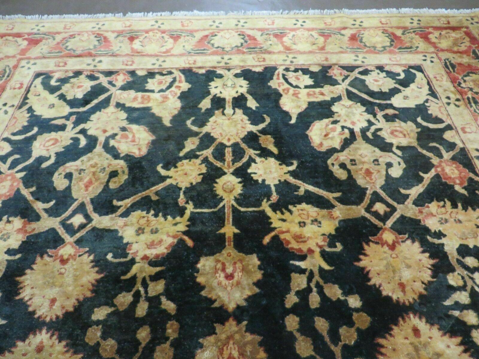 8' X 9' Handmade Pakistan Wool Cotton Rug Peshawar Black Floral Nice # 200C - Jewel Rugs