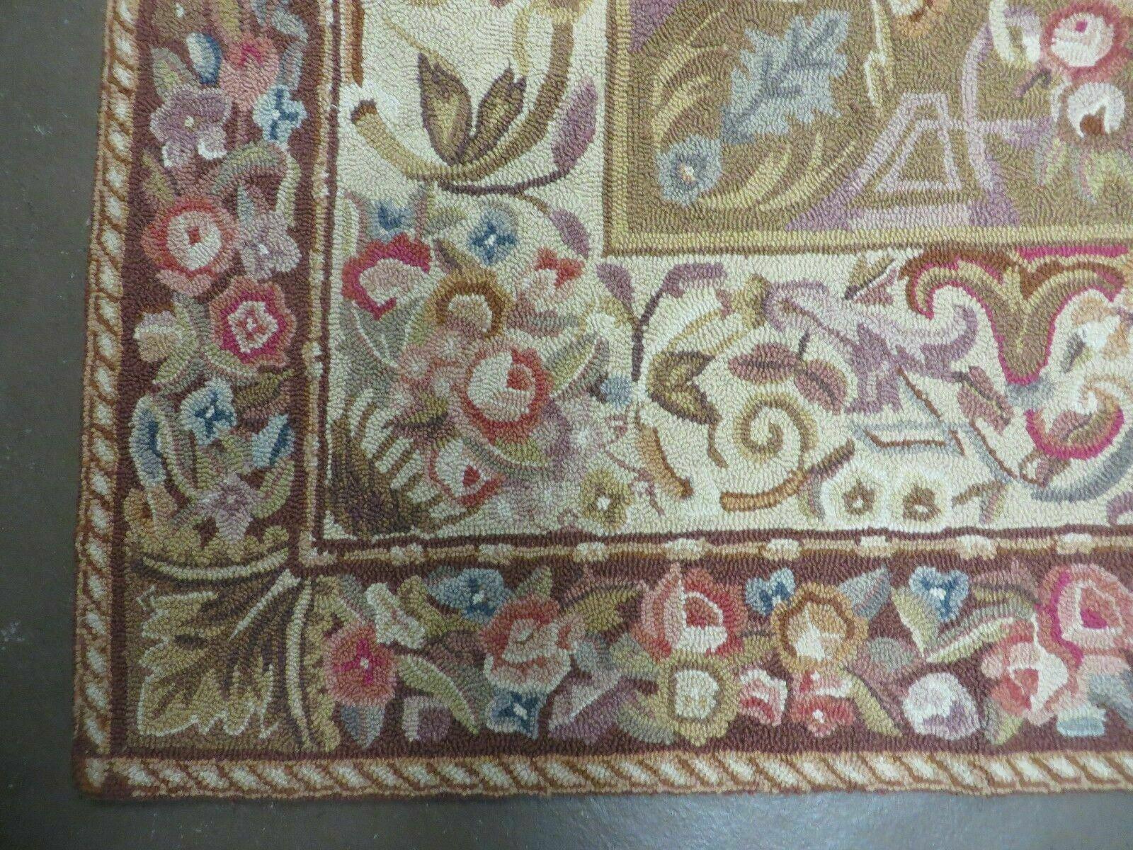 5' X 8' Vintage Handmade Hooked Rug Aubusson Pattern Floral Garden Nice - Jewel Rugs