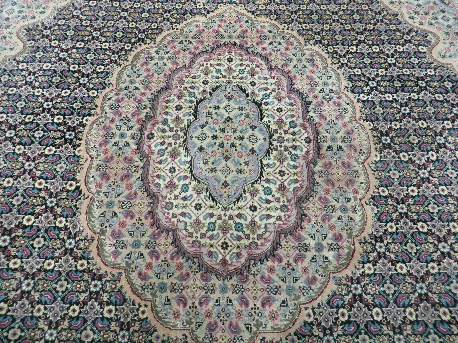 8' X 10' Vintage Fine Handmade Chinese Oriental Wool & Silk Black Area Rug Mahi/Herati Style - Jewel Rugs