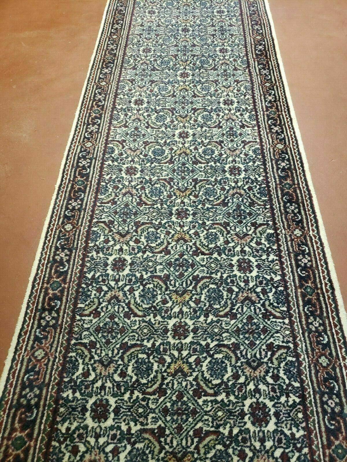 2' 9" X 20' Vintage Oriental India Floral Hand Made Wool Runner Rug Ivory Nice - Jewel Rugs