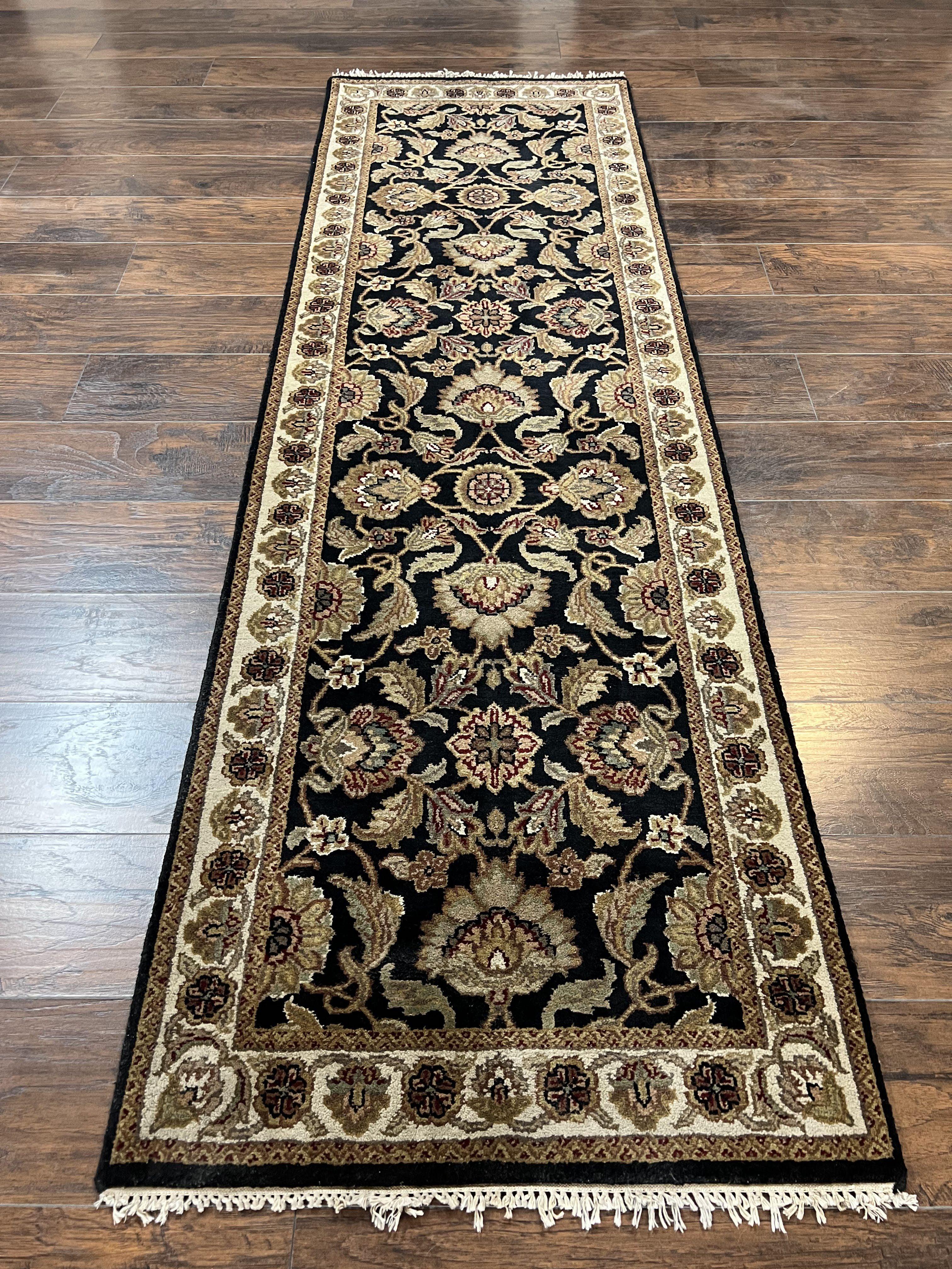 Vintage Indo Mahal Runner Rug 2' 7" x 8' 3", Black Beige Green Runner, Oriental Runner Rug, Hallway Rug, Hand Knotted Wool Rug, 8ft Runner - Jewel Rugs