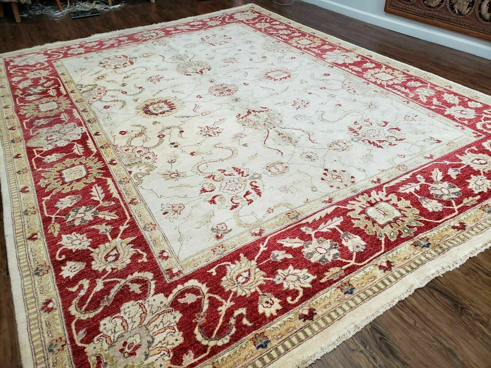 9' X 12' Handmade Pak Peshawar Oushak Wool Rug Oatmeal Beige Red Organic Nice - Jewel Rugs