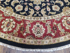 10ft Round Indian Mahal Rug, 10x10 Hand-Knotted Oriental Rug, Large Circular Handmade Rug, Midnight Blue Red and Beige, Allover Floral, Nice - Jewel Rugs