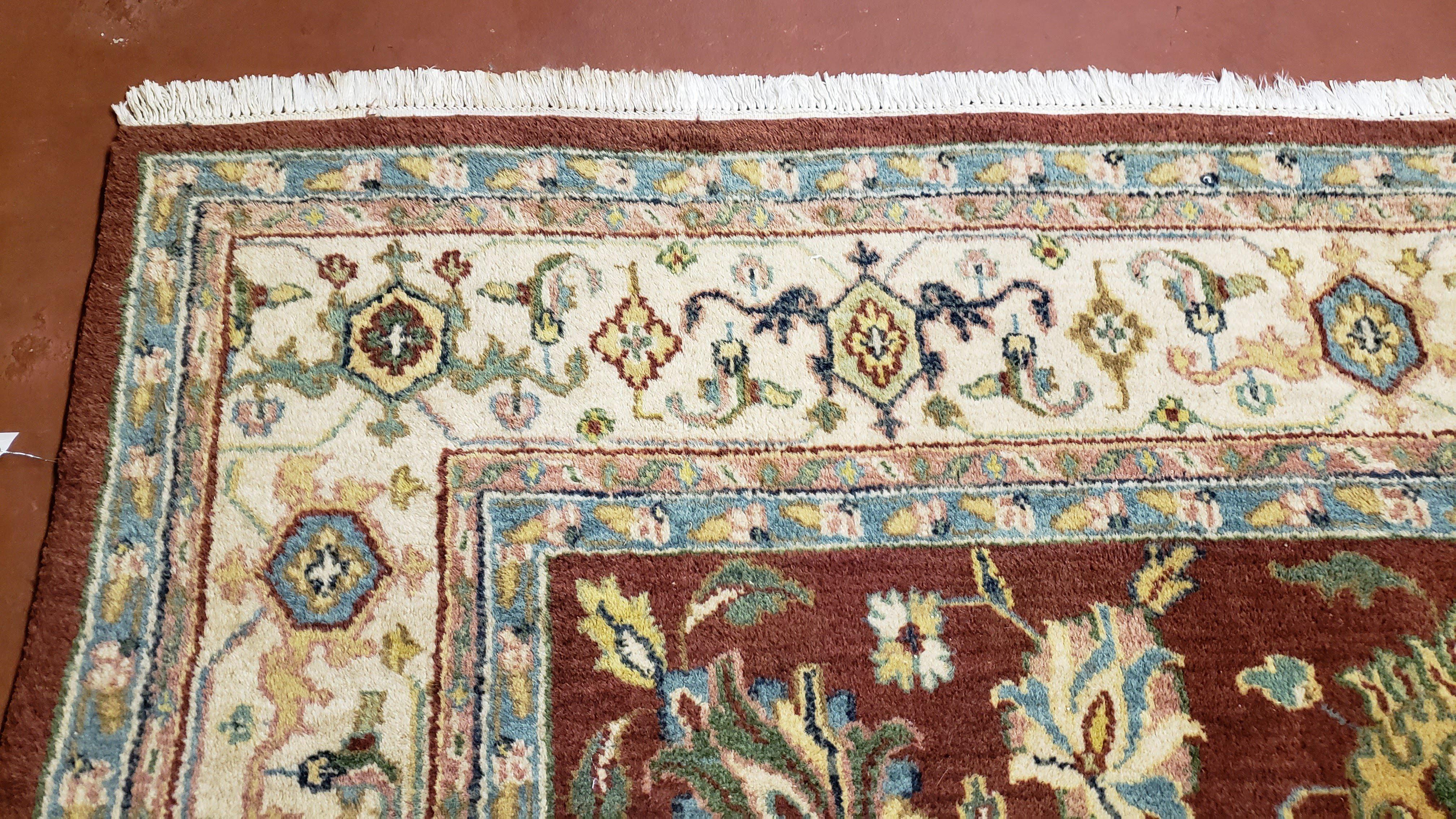 8x12 Indo-Mahal Rug, Floral Allover, Red & Beige, Wool Vintage Handmade Traditional Carpet - Jewel Rugs