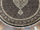 Round Oriental Rug 6.8 x 6.8 ft, Black and Beige Hand-Knotted Wool Indian Indo Persian Round Carpet, Herati Mahi Pattern, Vintage Round Rug - Jewel Rugs