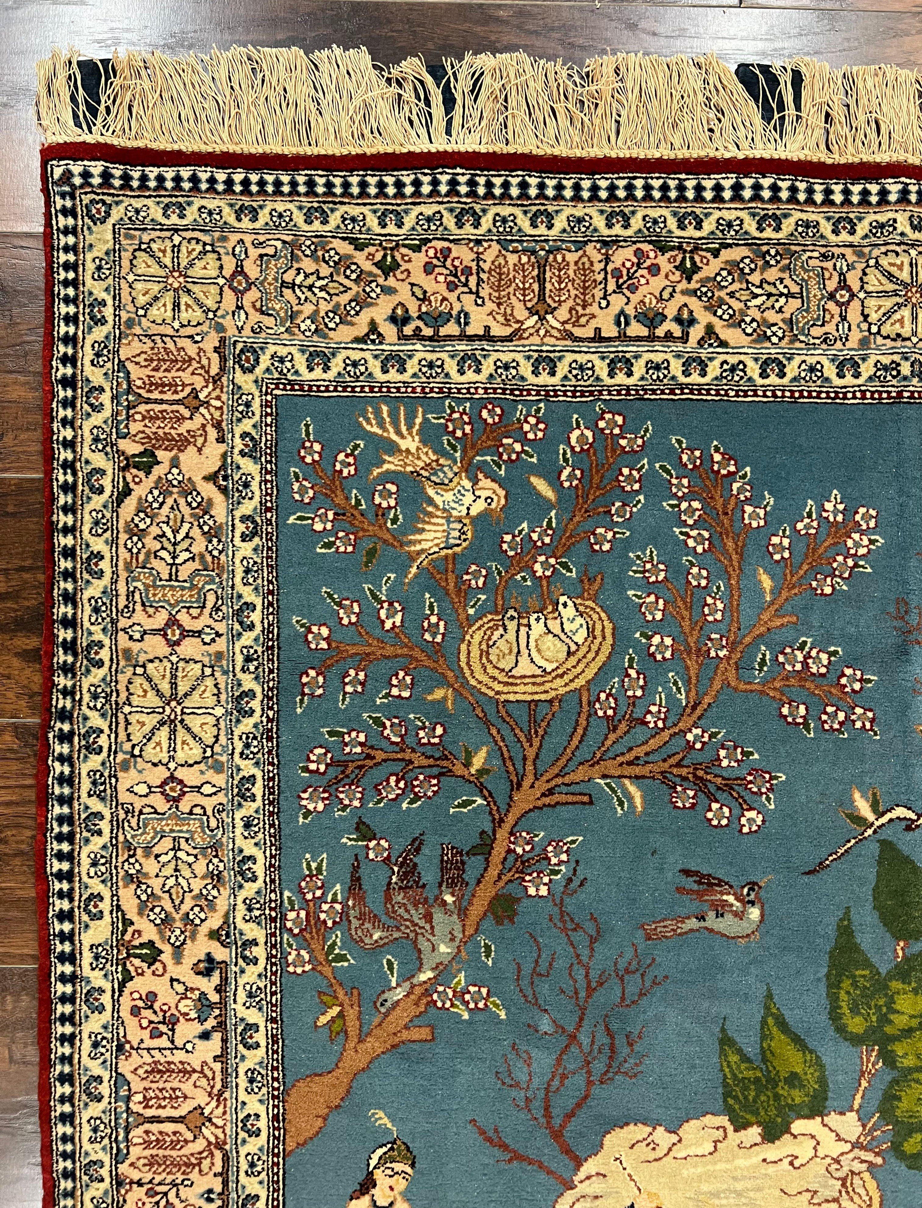 Vintage Persian Qum Pictorial Rug 5x7 - Wool & Silk - Jewel Rugs