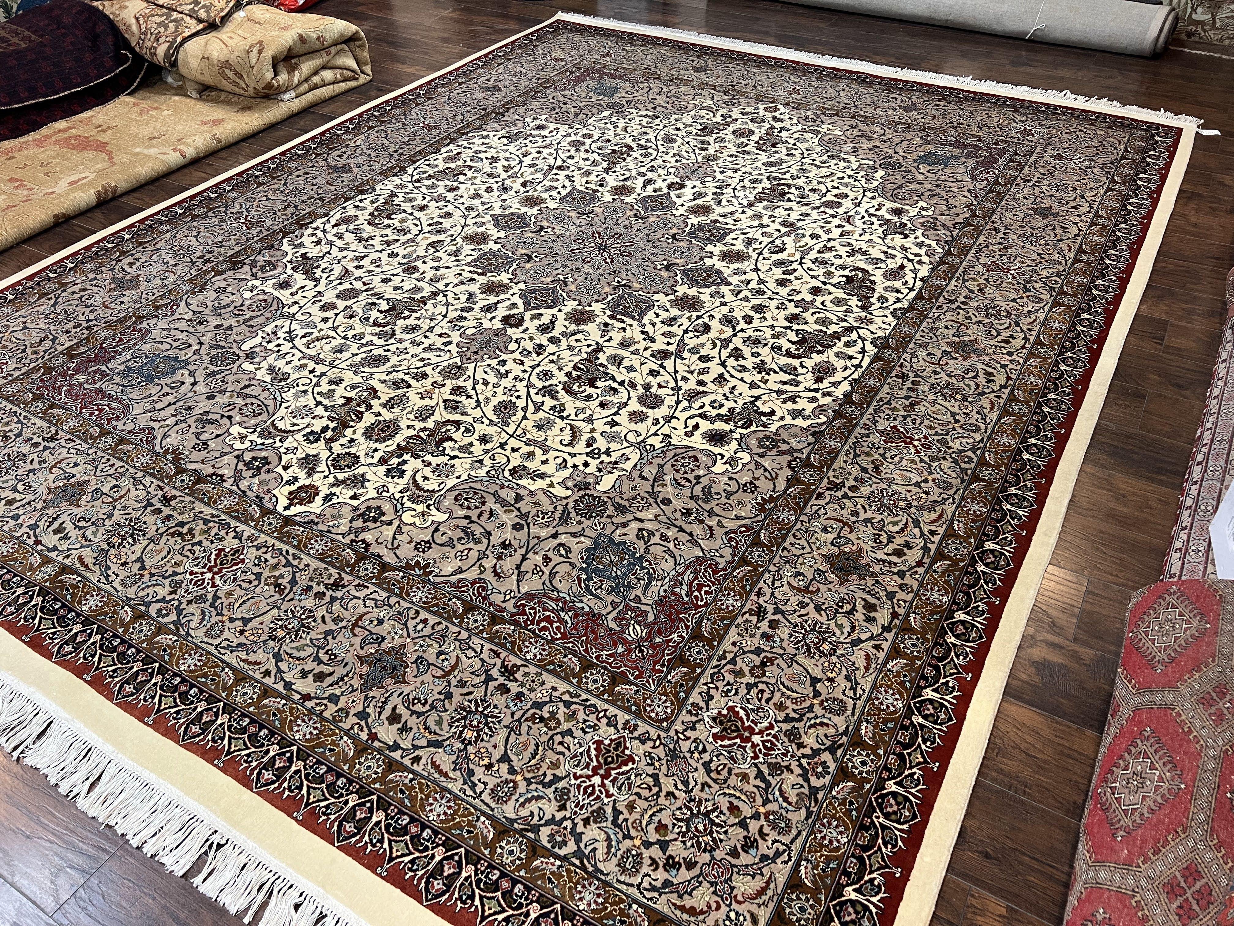 Beautiful Pak Persian Rug 10x13, Floral Medallion, Highly Detailed, Ivory/Cream Gray, Hand Knotted Pakistani Fine Oriental Carpet 10 x 13 ft - Jewel Rugs