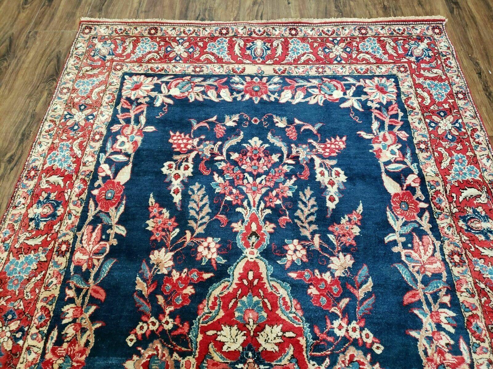 4' X 7' Vintage Handmade Turkish Wool Rug Flowers Birds Tree Of Life Blue Red - Jewel Rugs