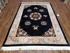 Vintage Chinese Art Deco Area Rug 5' 7" x 8' 3", Black & Gray Hand-Knotted Wool Carpet, Traditional Asian/Oriental Carpet, Flowers Soft Pile - Jewel Rugs