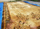 14' X 24' Aubusson Design Wool Rug Gold Palace Size Rug with Flowers and Vases - Jewel Rugs