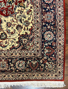 Fine Sino Persian Rug 7x10 ft, Floral Central Medallion Oriental Carpet, Red Navy Blue Cream, Hand Knotted Wool Traditional Vintage Rug - Jewel Rugs