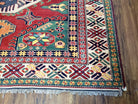 Vintage Turkish Kazak Area Rug, 6ft Square Rug, 6x6 Square Oriental Carpet, Hand-Knotted, Wool, Bold Colors, Red Blue Green, Geometric Rug - Jewel Rugs