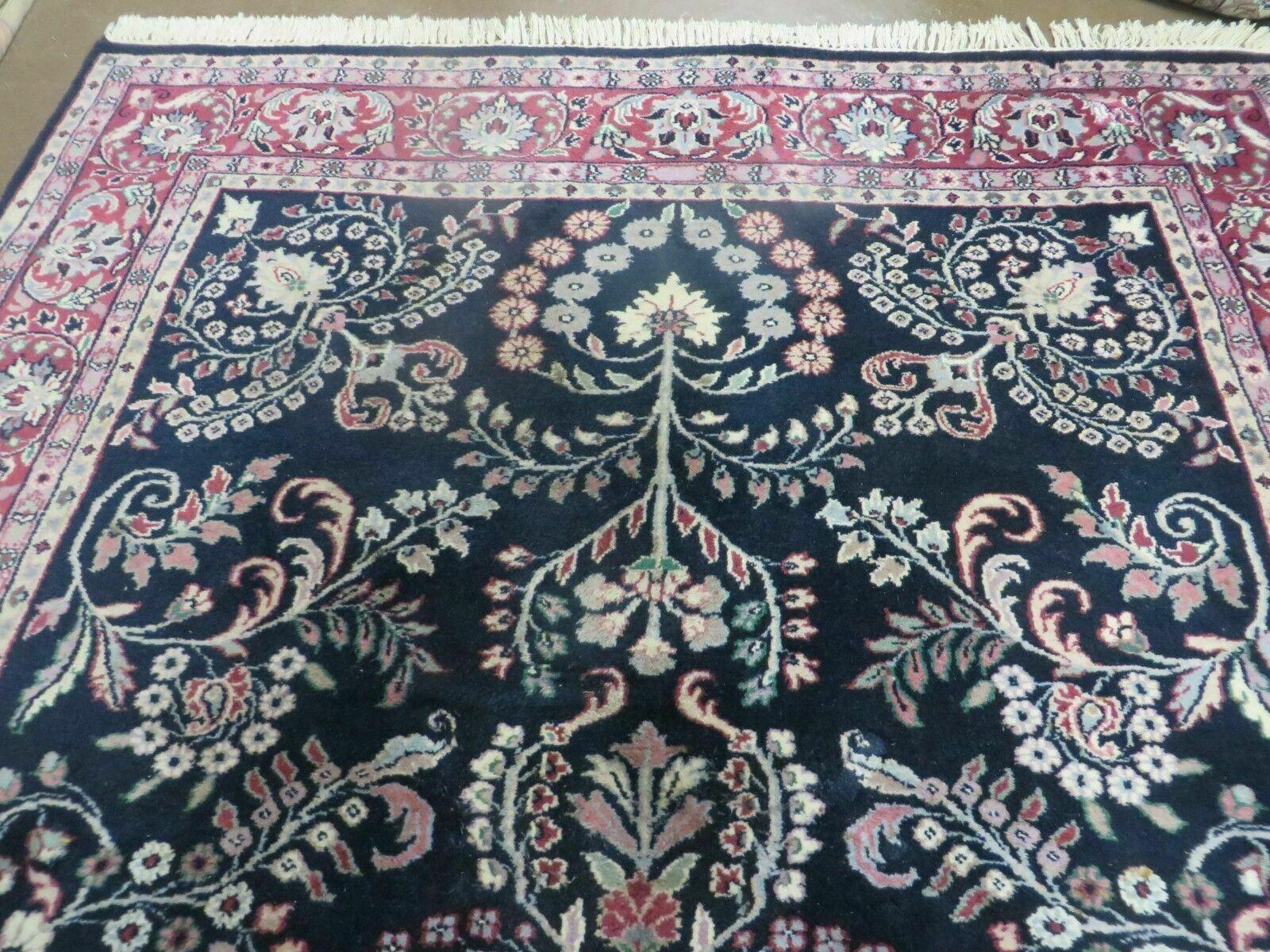 6' X 9' Handmade India Floral Oriental Wool Rug Carpet Blue Organic Dyes Nice - Jewel Rugs