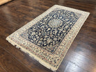 Very Fine Persian Nain Rug 3.7 x 6, Floral Medallion, Wool and Silk Accents, Highly Detailed, Hand Knotted Oriental Carpet, Navy Blue Ivory/Cream - Jewel Rugs