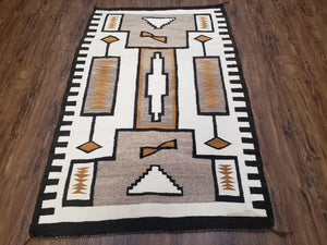 Antique Navajo Rug 3x5, Collectible Native American Blanket, Wool Hand Woven, Ivory Black Indian Tribal Rug, Vintage Navajo Textile - Jewel Rugs