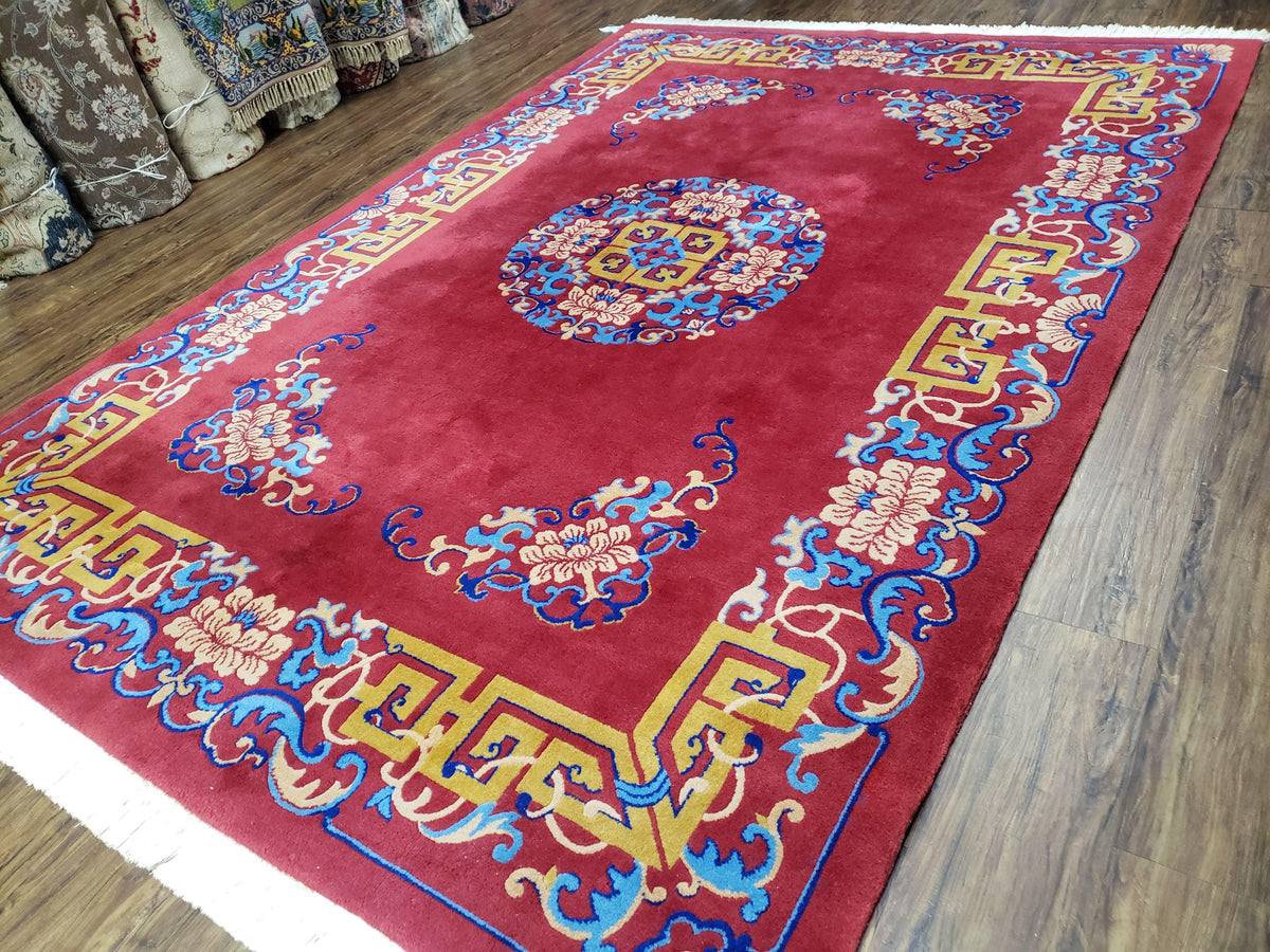 Vintage Art Deco Rug 6x9 Vietnamese Area Rug Hand Knotted Wool Hibi vintage-art-deco-rug-6x9-vietnamese-area-rug-hand-knotted-wool-hibi