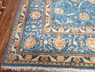 Semi Antique Persian Kashan Rug, Afshan Design, Blue and Ivory, Hand-Knotted, Wool, 8'9" x 12' 6" - Jewel Rugs