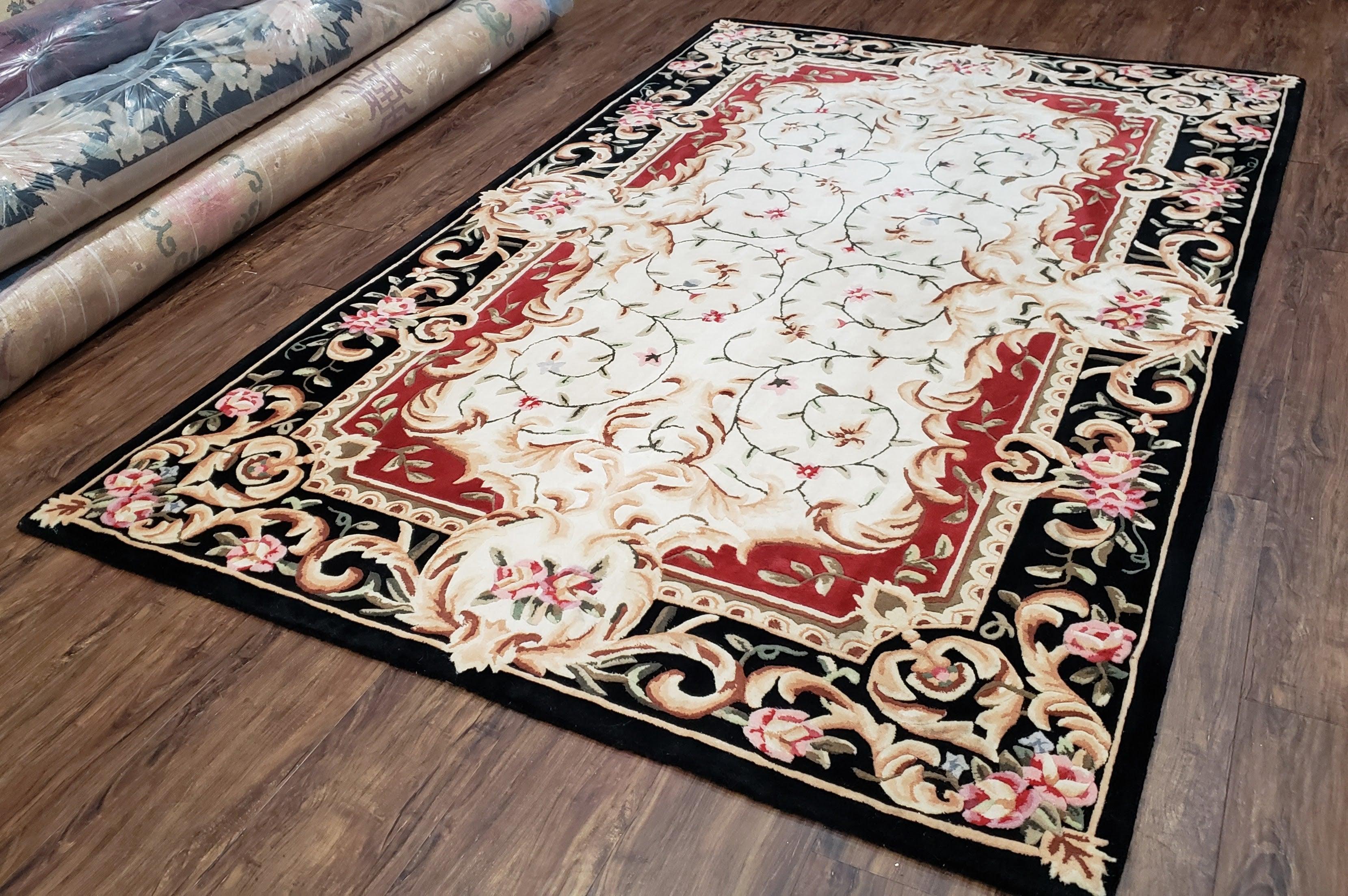 Chinese Aubusson Rug 5x8, Safavieh Area Rug 5 x 8, Hand-Tufted, Wool, Ivory Black Red, European Style Carpet, Safavieh Carpet, Elegant Rug - Jewel Rugs