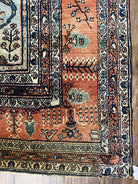 Marvelous and Rare Persian Farahan Rug 9x12, Antique 1920s Persian Carpet, Navy Blue Semi Open Field, Signature from Master Weaver Taftanchian, Animals Bees Monkeys - Jewel Rugs