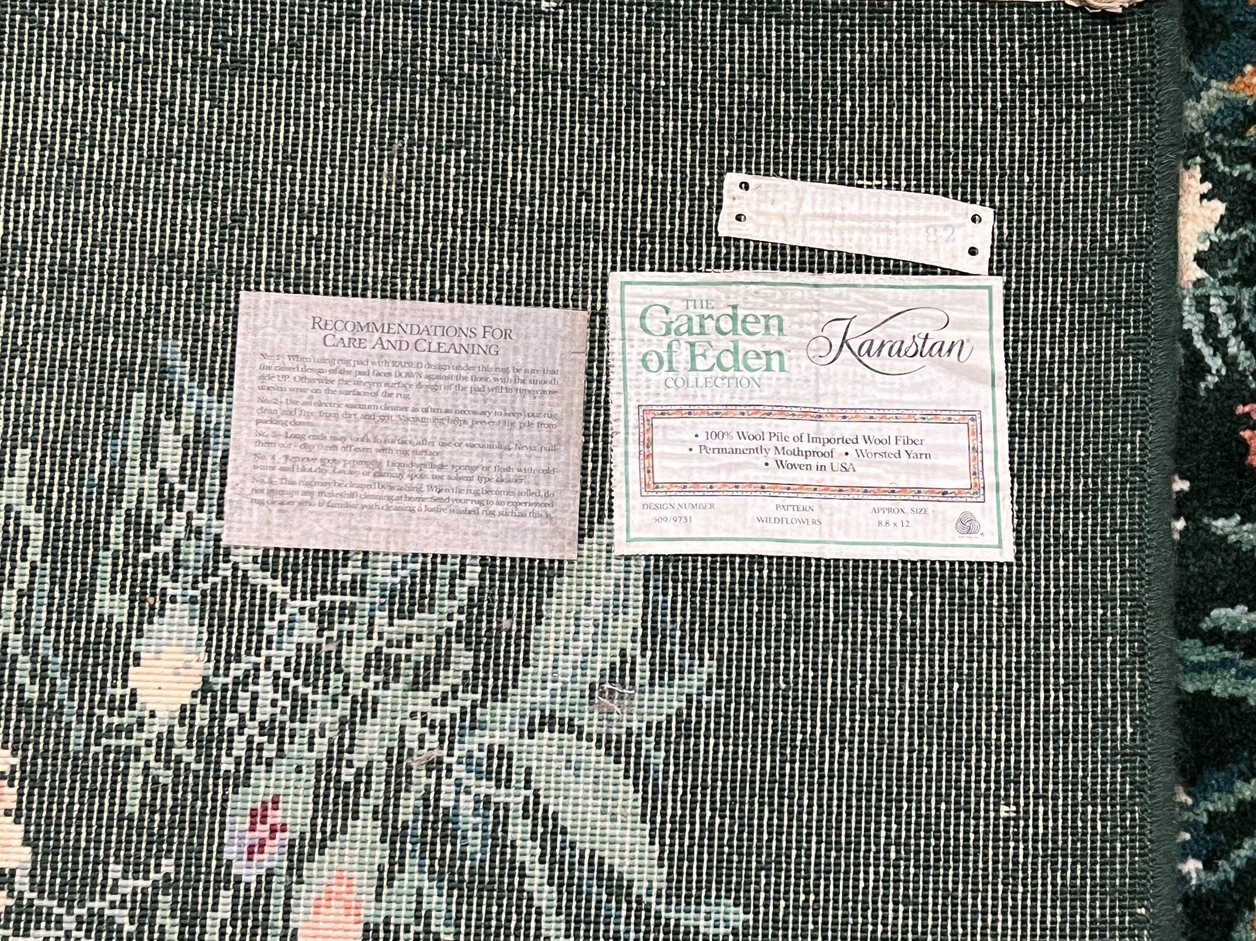 Karastan Garden of Eden Rug 8.8 x 12 Karastan Rug, Wool Karastan Carpet, Vintage Karastan, Green, Multicolor Flowers Allover, Area Rug, Nice - Jewel Rugs