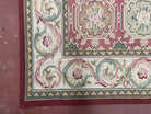 9x9 Square Rug Hand Knotted, Needlepoint Aubusson Carpet, Blush Red, Beige, Green, New, Mint Condition Area Rug, English European Design - Jewel Rugs