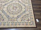 Large Wool Needlepoint Rug 10x14, Vintage Chinese Needlepoint Carpet 10 x 14, Diamond Panel, Room Sized Flatweave Rug, Handwoven Beige Blue - Jewel Rugs