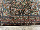 Sino Persian Silk Rug 5x8, Hand Knotted Silk Carpet, Very Fine Vintage Oriental Rug, Black Brown Cream, Birds Floral Medallion 5 x 8 ft Wow - Jewel Rugs