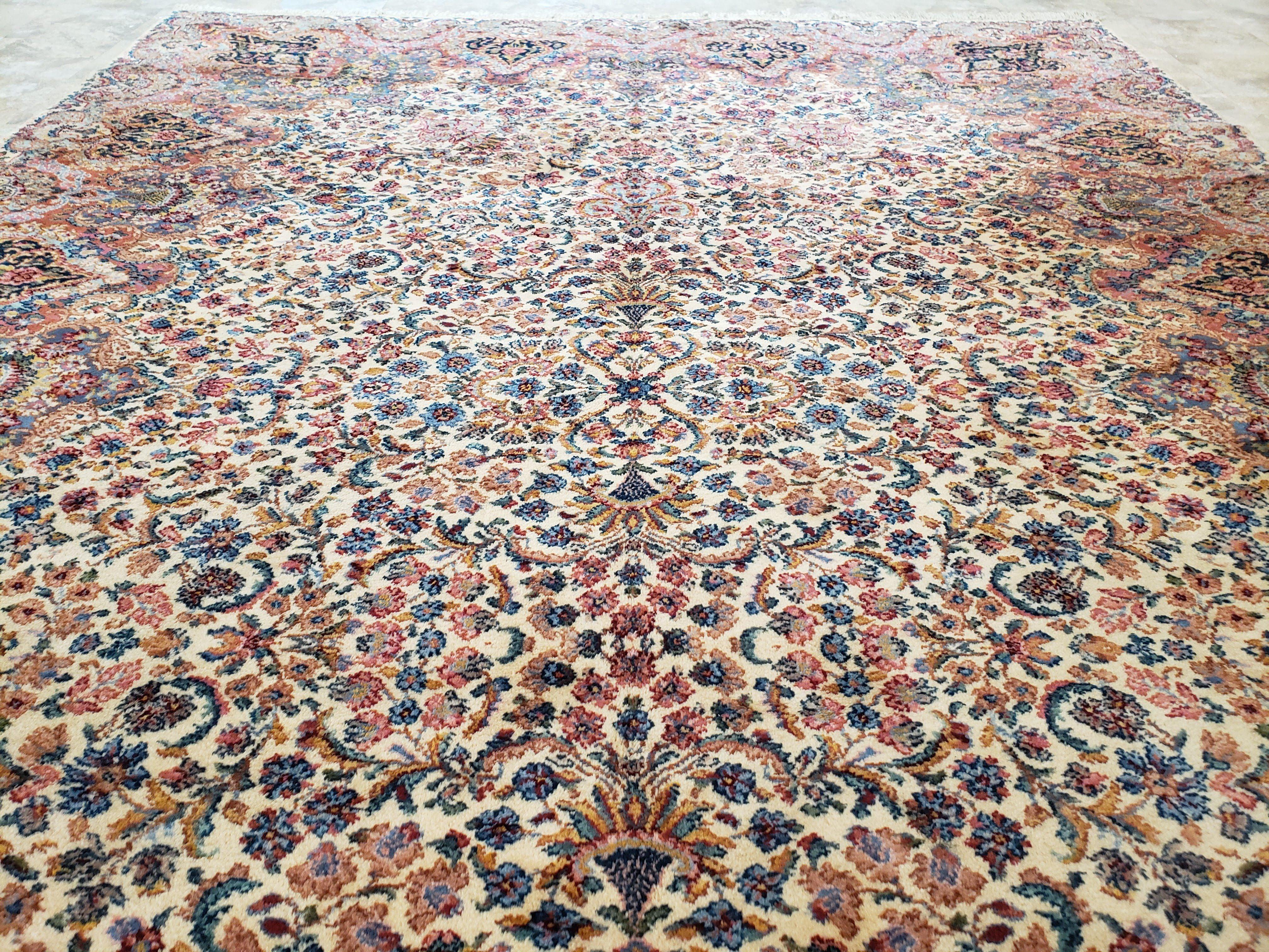 Karastan Kirman Rug, Karastan Floral Kirman #742, Wool Karastan Carpet, Vintage Karastan Area Rug, Original Karastan Rug, Large, 8'7" x 15' - Jewel Rugs