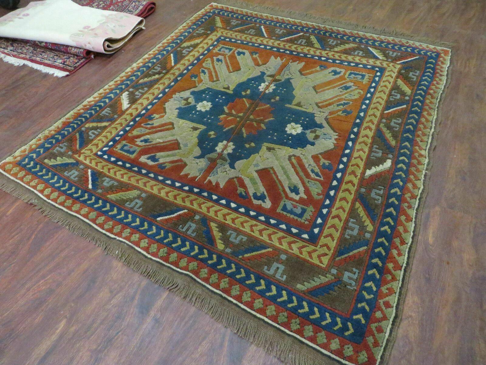 5' X 5.5' Vintage Handmade Turkish Kazak Colorful Wool Square Rug Carpet Bohemian Boho Vintage Interior Home Design - Jewel Rugs