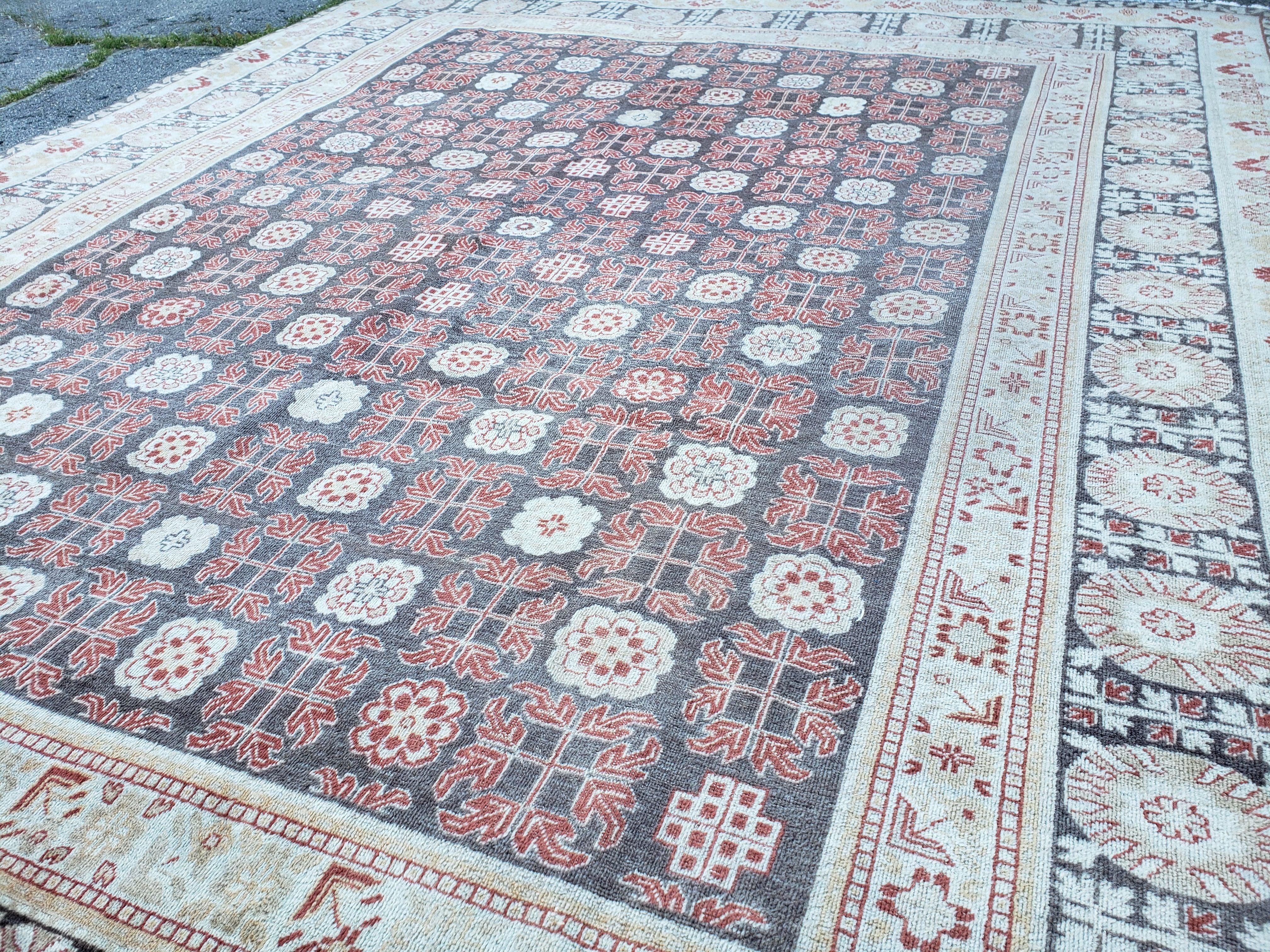 11x14 Antique Turkish Rug - 11 x 14 Turkish Khotan Oushak Carpet - Palace Size Gray Hand Knotted Wool Oriental Area Rug - Large Room Rug - Jewel Rugs