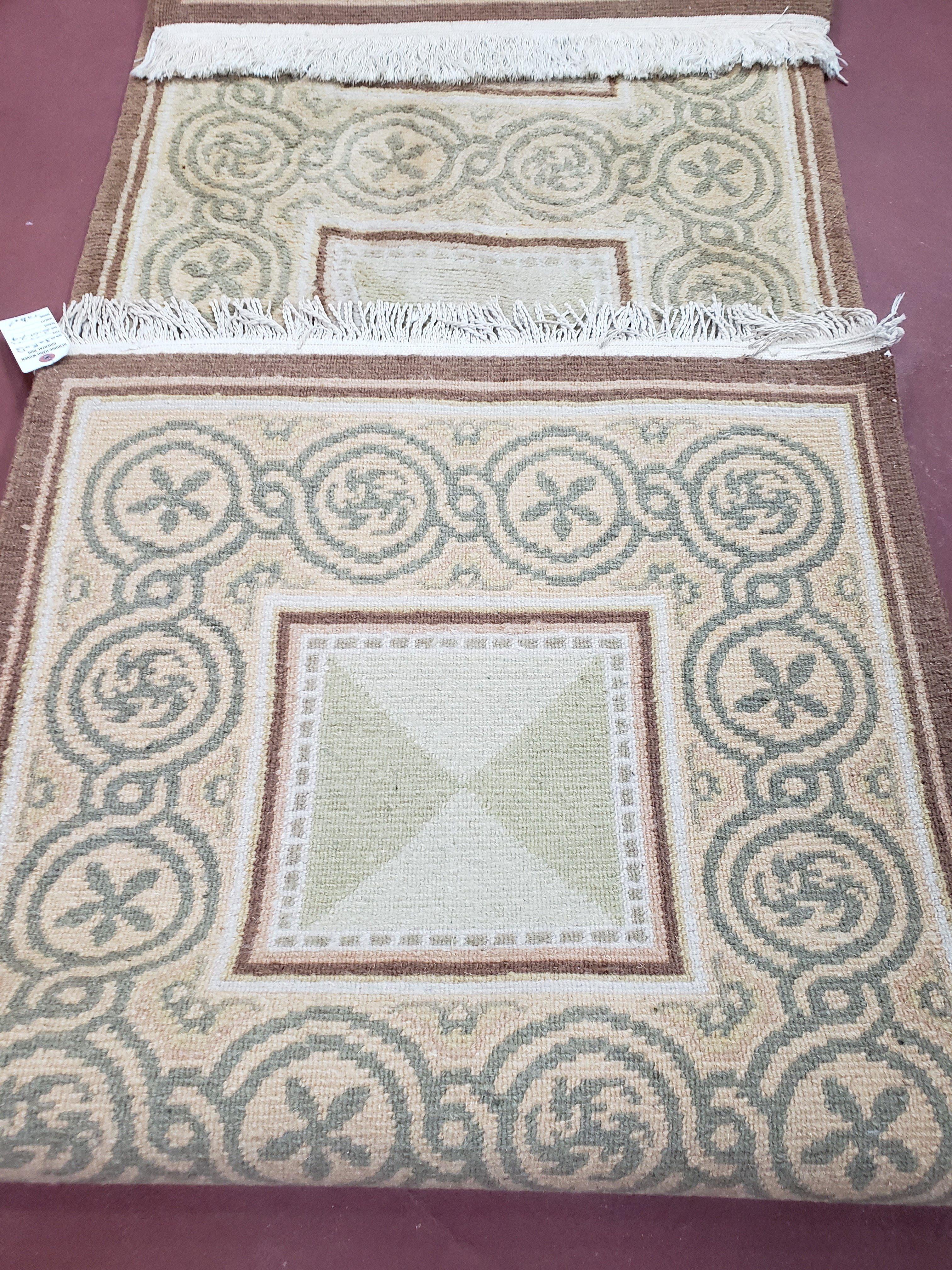 Vintage Tibetan Runner Rug 2.6 x 7.9 ft, Wool Hand-Knotted Nepali Carpet, Cream & Brown Tibetan Hallway Rug, Corridor Rug 2.5x7 - 3x8, Soft - Jewel Rugs