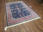 Dark Blue Indo Persian Rug, Medium Size Hand Knotted Oriental Carpet, Traditional Floral Indian Rug, Blue and Red Rug, Entryway Rug Wool Rug - Jewel Rugs