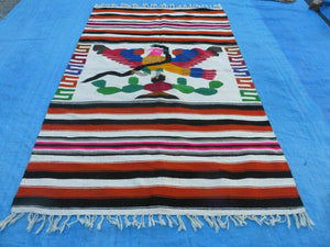 4' X 6' Vintage Handmade Latin American Mexican Wool Blanket Kilim Rug Eagle - Jewel Rugs