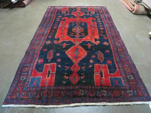 4' 6" X 8' 2" Antique Handmade India Tribal Geometric Wool Rug Red Blue # 129 - Jewel Rugs